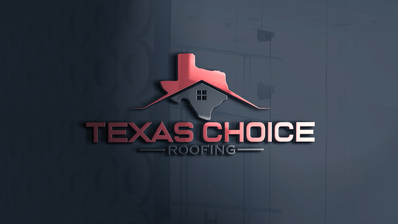 3d rendering of texas choice roofing logo on a gradient background